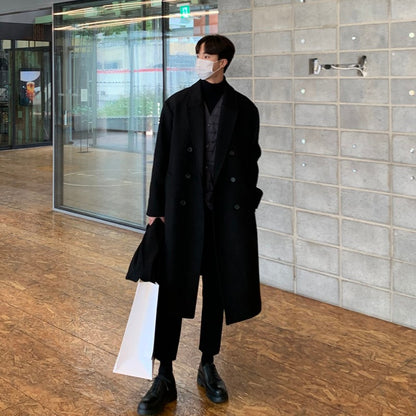 Knee Length Korean Double Breasted Cashmere Windbreaker