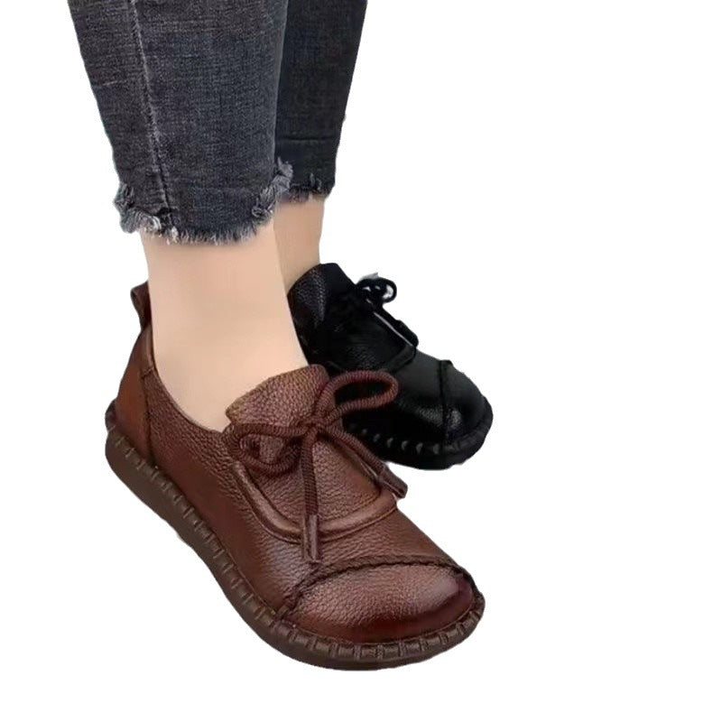 Retro Casual Lace Up Soft Leather Platform Leather Shoes