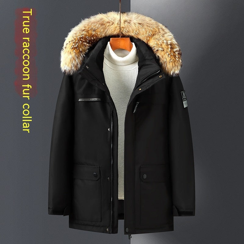 Duck Down Down Jacket Men's Mid-length Thicken Big Fur Collar