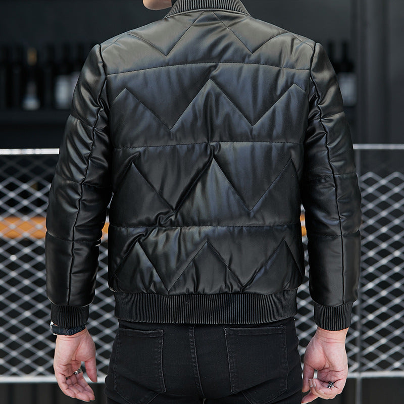 Men's Standing Collar Casual Zipper PU Leather Jacket