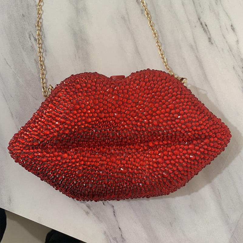 Diamond-embedded Hand-held Party Rhinestone Acrylic Lips Chain Dinner Bag