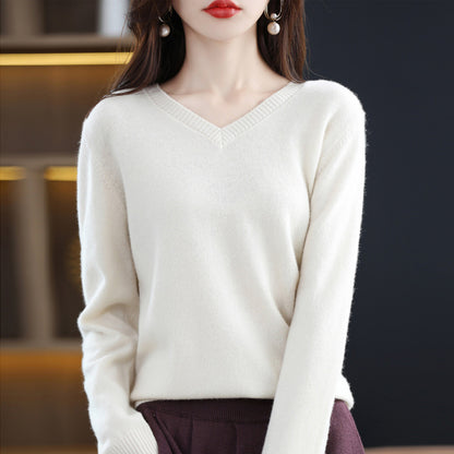 Women's V-neck Loose Pullover Long Sleeve Sweater