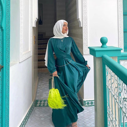 Muslim Hui Pure Color Robe And Ankle Dress