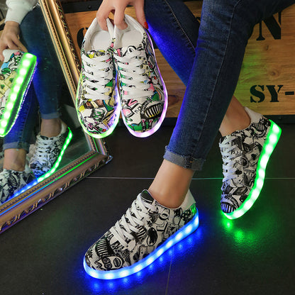 Factory Direct Supply Luminous Shoes Wholesale Colorful 11 Pattern Luminous Shoes LED Lights USB Charging Colorful Couple Board Shoes