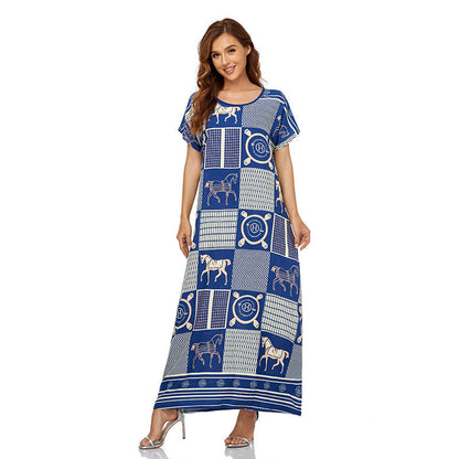 Women's Dress Muslim Short Sleeve Long Dress Dubai Plus Size