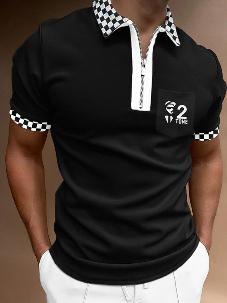 Men's POLO Shirt Striped Printed Short Sleeve T-Shirt Lapel Shirt