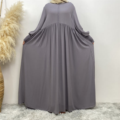 Muslim Simple Solid Color Pleated Elastic Chiffon Dress