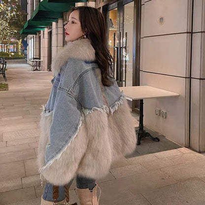 Women's Environmental Fur Coat Denim Parka