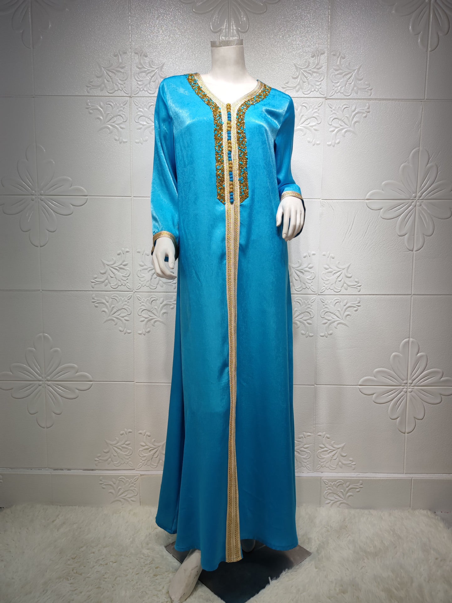 Dress With Hot Diamond Ribbon Lace Dubai Muslim Robe