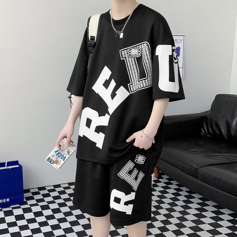 Men's Fashion Casual Printing Short-sleeved Shorts Suit