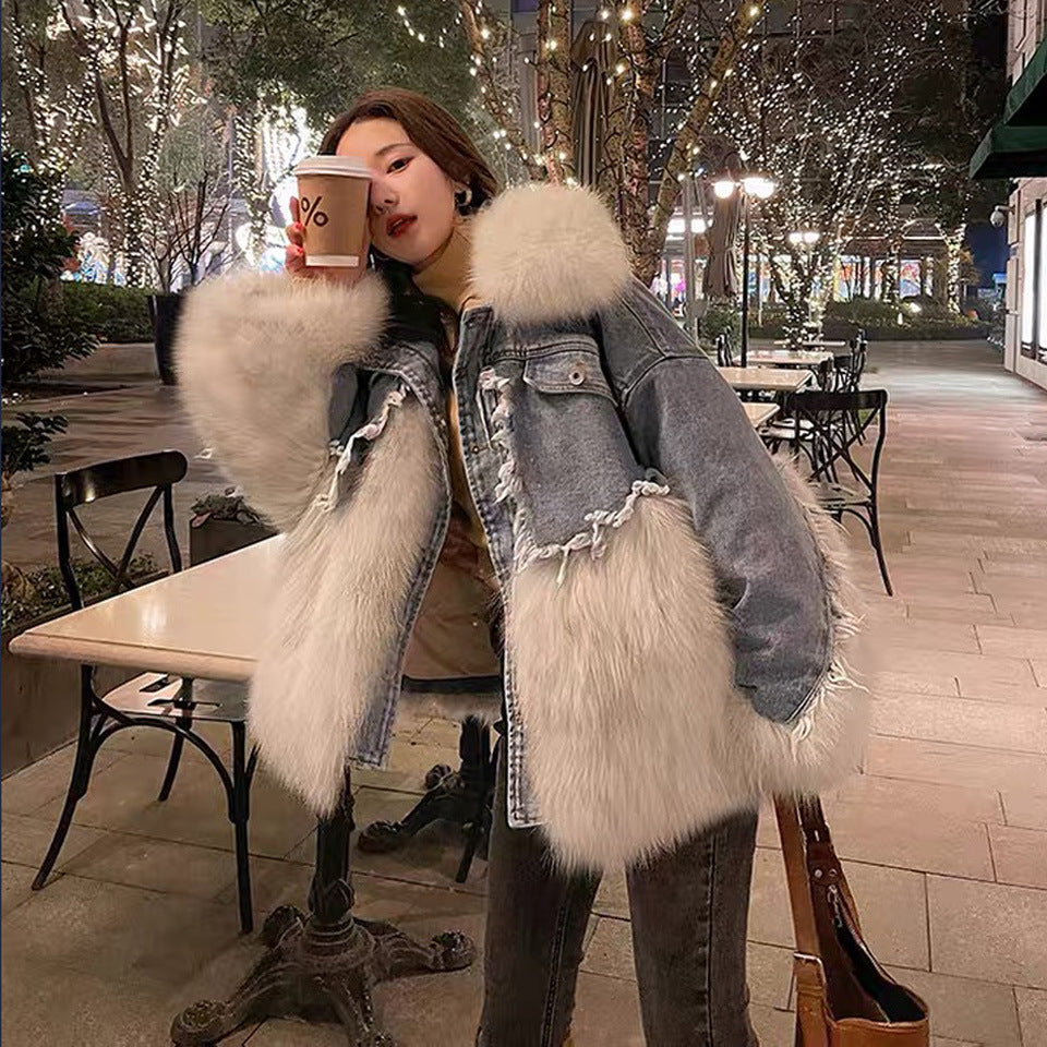 Women's Environmental Fur Coat Denim Parka