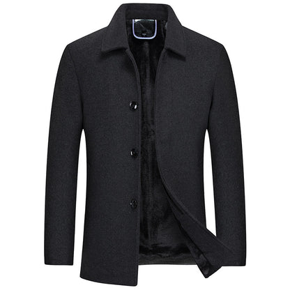 Men's Woolen Overcoat With Fleece And Thick Lapels