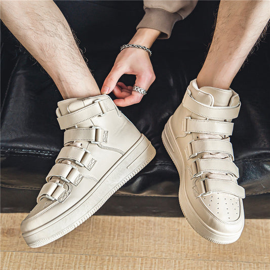 Spring Men's High-top Board Shoes Trendy Youth Student White Shoes Velcro Sports Casual