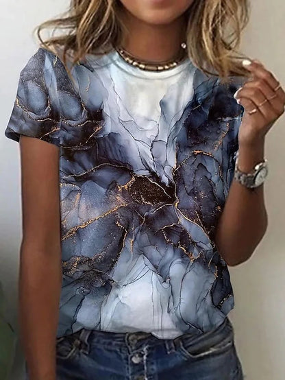 Gradient Print Shirts For Women Loose Casual Short Sleeve Top