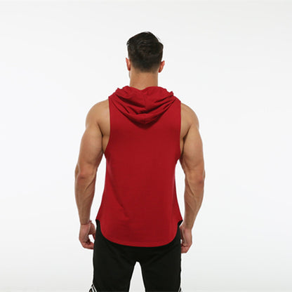 European And American Summer Hooded Curved Hem Elastic And Sweat-absorbing Wolf Head Printed Vest