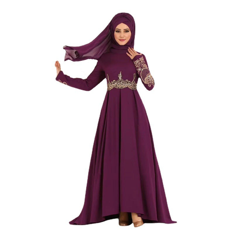 Muslim Embroidered High Waist Ethnic Elegant Graceful Slim Dress