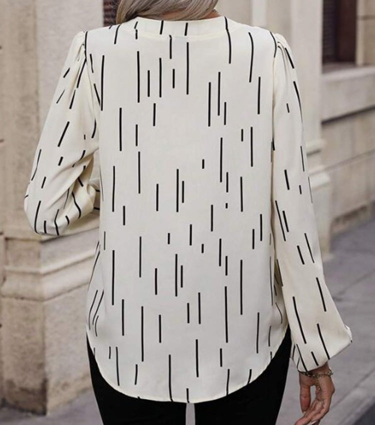 Women's V-neck Long-sleeved Slim-fit Printed Shirt