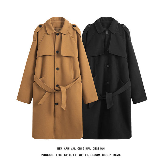 Men's Solid Color Mid-length Woolen Coat