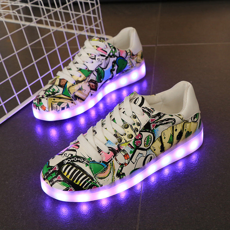 Factory Direct Supply Luminous Shoes Wholesale Colorful 11 Pattern Luminous Shoes LED Lights USB Charging Colorful Couple Board Shoes