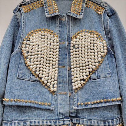 Heavy Industry Design Love Beaded Short Denim Coat