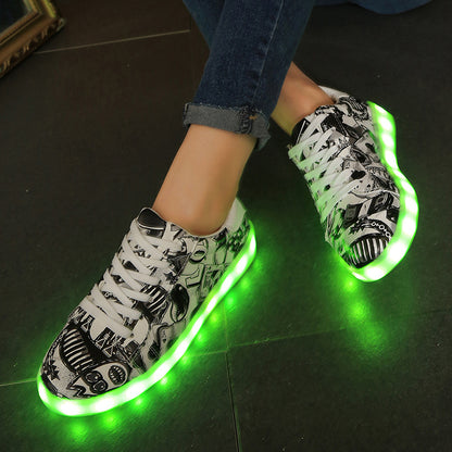 Factory Direct Supply Luminous Shoes Wholesale Colorful 11 Pattern Luminous Shoes LED Lights USB Charging Colorful Couple Board Shoes