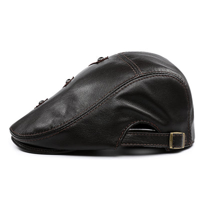 Autumn And Winter Genuine Leather Men's Middle-aged And Elderly Duck Tongue Korean Workers Monochrome Beret