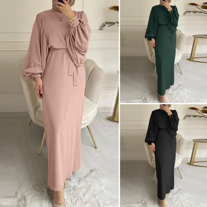 Solid Color Long Sleeve Casual Muslim Dress Robe Robe Dress