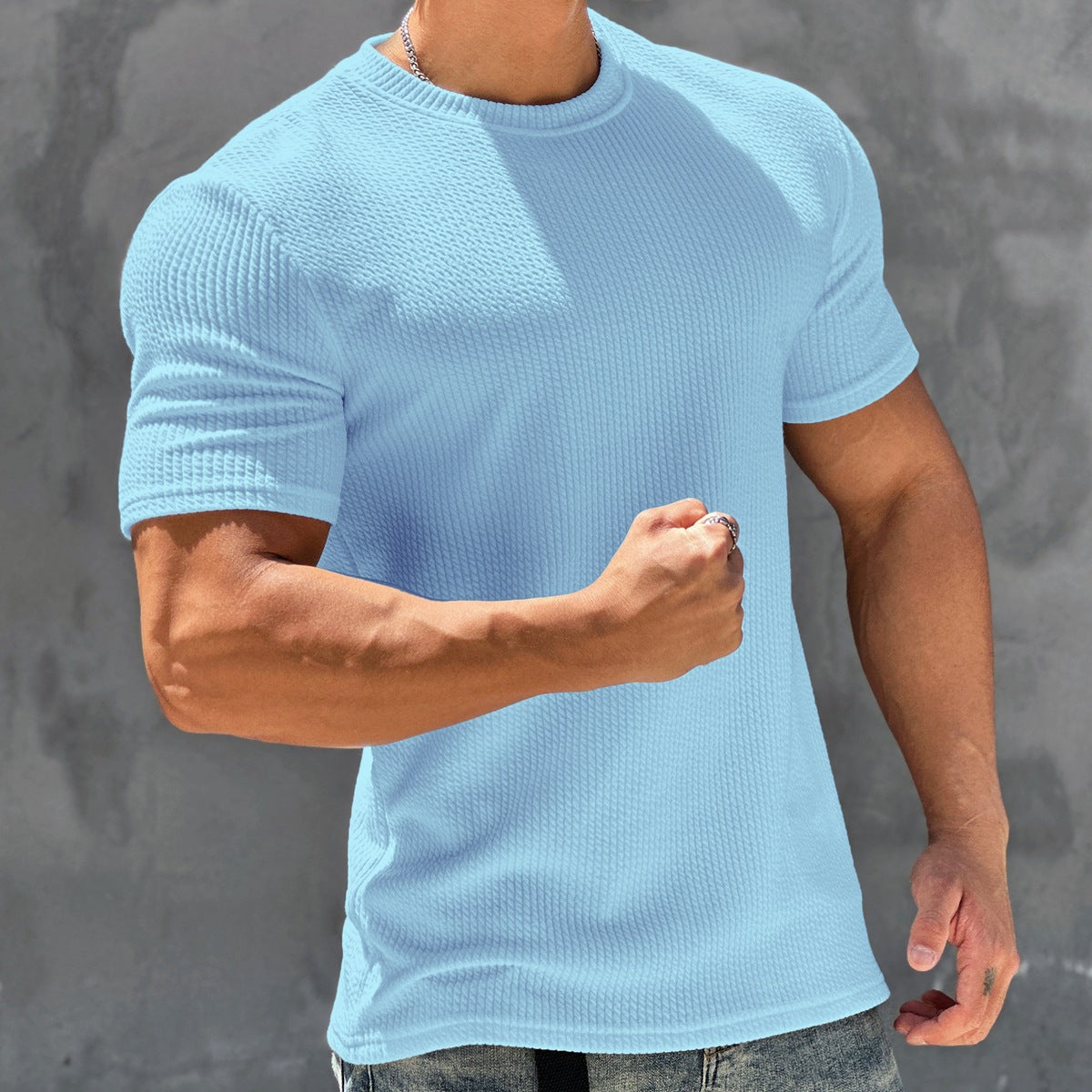 Sports And Fitness Short Sleeved Men's Textured Quick Drying T-shirt