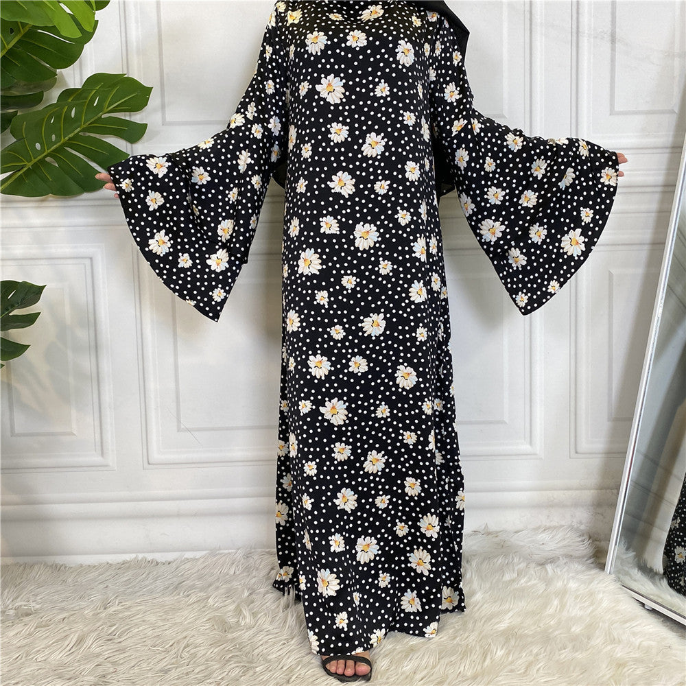 Fashionable Printed Large Lace Up Muslim Dress