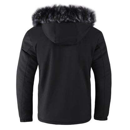 Men's Hair Collar Padded Thickened Cotton Coat Jacket