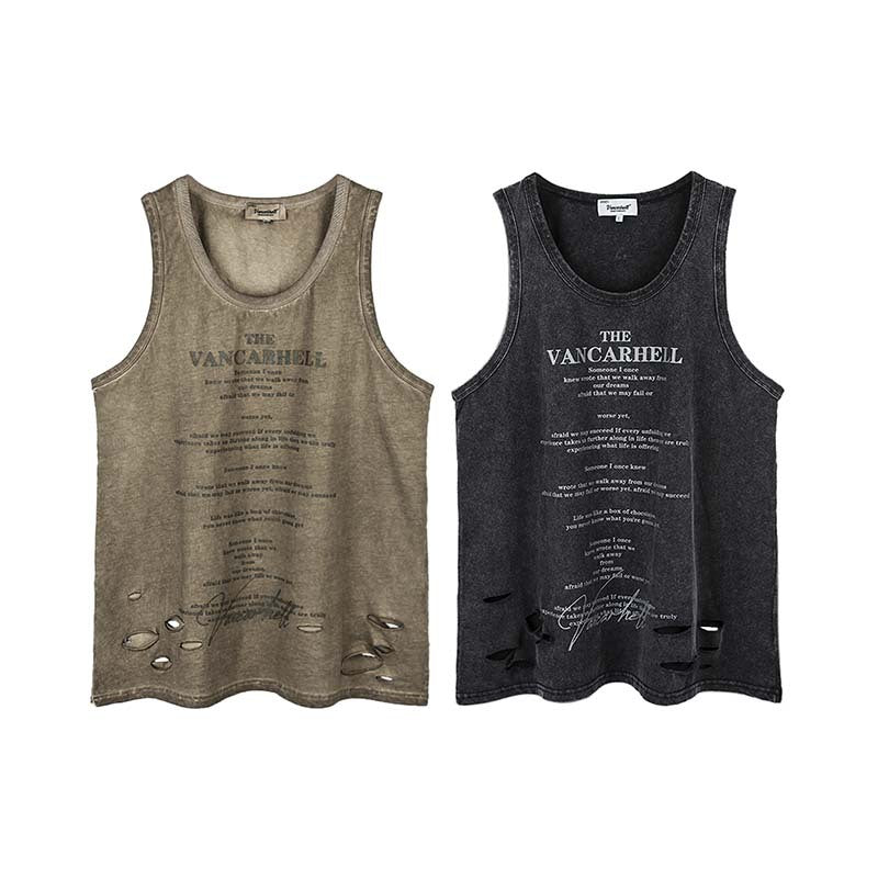 American Retro Distressed Sleeveless T-shirt Men's Outer Vest