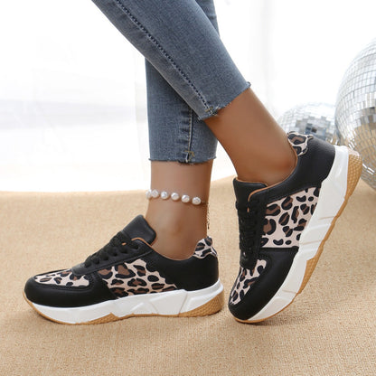 Leopard Print Casual Flat Lace-up Sports Casual Shoes