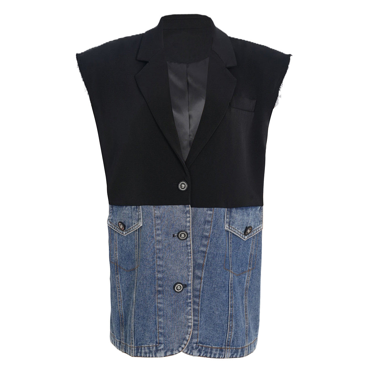 Women's Denim Patchwork Cotton Sleeveless Vest Coat