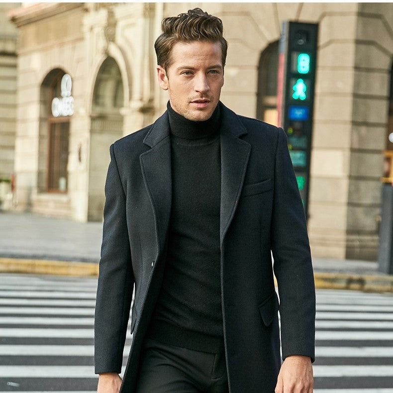 Men's Long Sleeve Woolen Coat