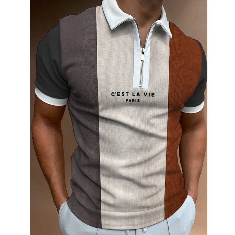 Men's POLO Shirt Striped Printed Short Sleeve T-Shirt Lapel Shirt