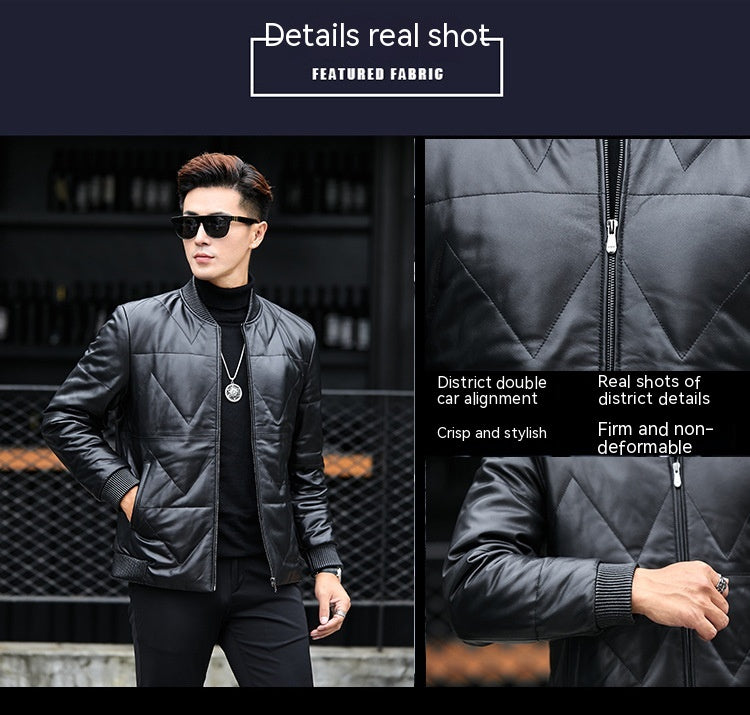 Men's Standing Collar Casual Zipper PU Leather Jacket