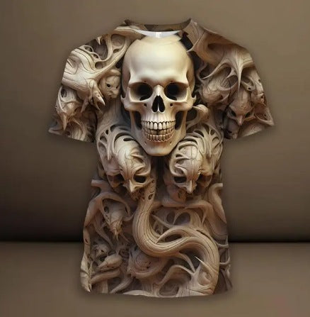 Men's 3D Skull Pattern European Hip Hop Trendy 3D Printed T-shirt