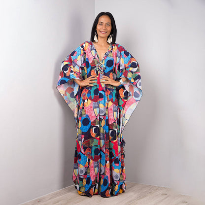 Polyester Printed Loose Robe Vacation Sun Protection Shirt Blouse