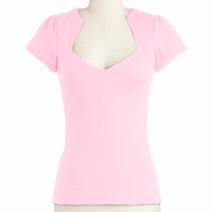 Solid Color Loose Half-open Collar Women's Short-sleeved Top