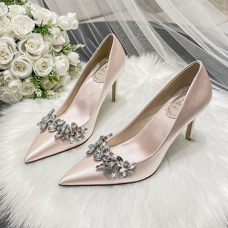 Bridal Crystal Satin White High Heels