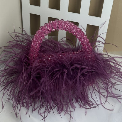 Acrylic Colored Ostrich Wool Beaded Handbag