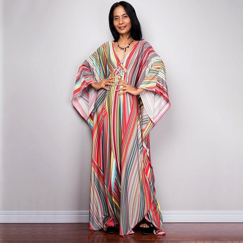 Polyester Printed Loose Robe Vacation Sun Protection Shirt Blouse