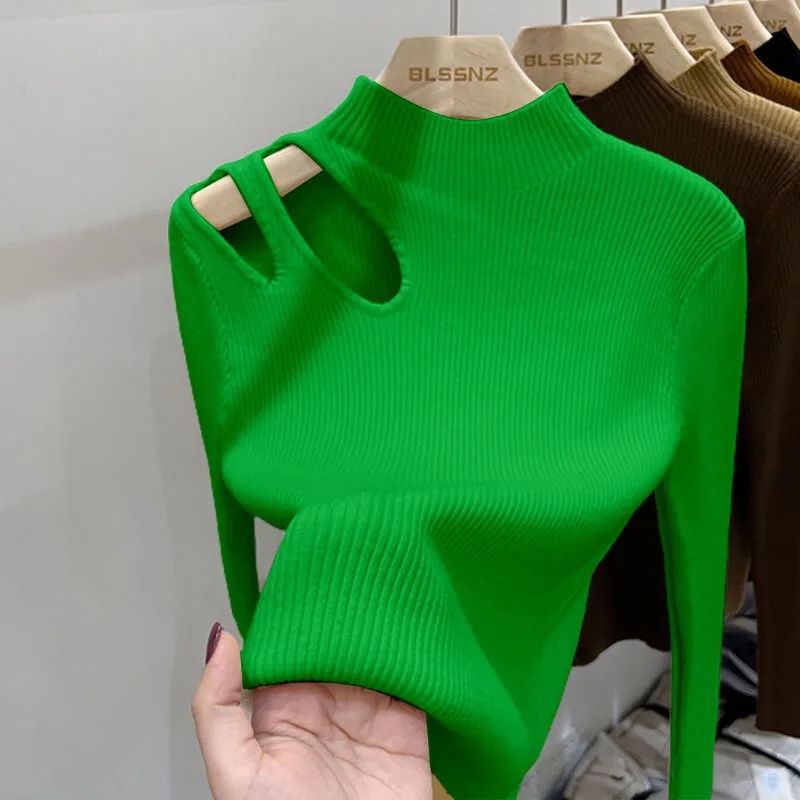 French Water Drop Hollow Out Bottoming Sweater Autumn And Winter Chic Clavicle Sweater