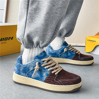 Leisure Denim Board Shoes Men Lace-up Flats Skateboard