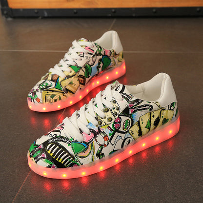 Factory Direct Supply Luminous Shoes Wholesale Colorful 11 Pattern Luminous Shoes LED Lights USB Charging Colorful Couple Board Shoes