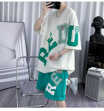 Men's Fashion Casual Printing Short-sleeved Shorts Suit