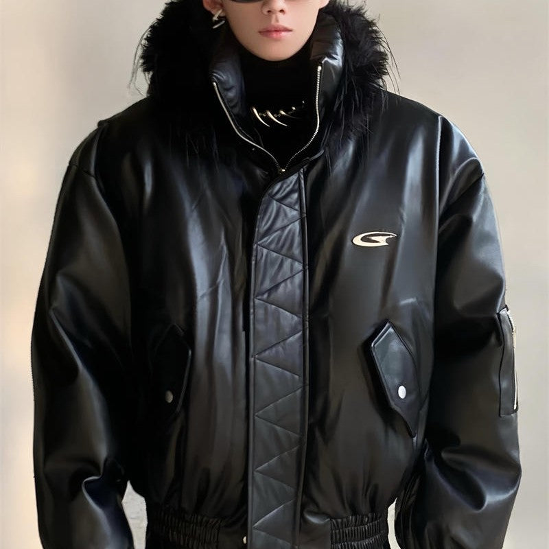 Double Layered Collar Patchwork Thickened Warm Jacket