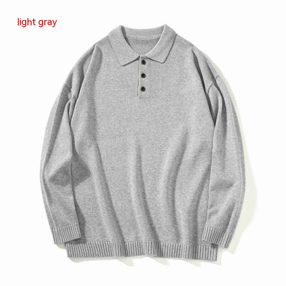 Japanese-style Retro Basic Polo Collar Sweater Loose All-matching