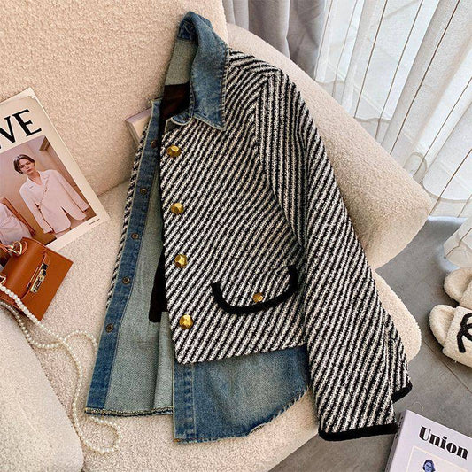 Women's Fall Winter Fashion Denim Stitching Classic Style Coat Top