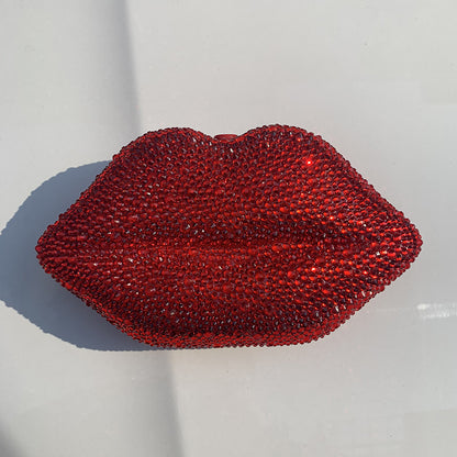 Diamond-embedded Hand-held Party Rhinestone Acrylic Lips Chain Dinner Bag